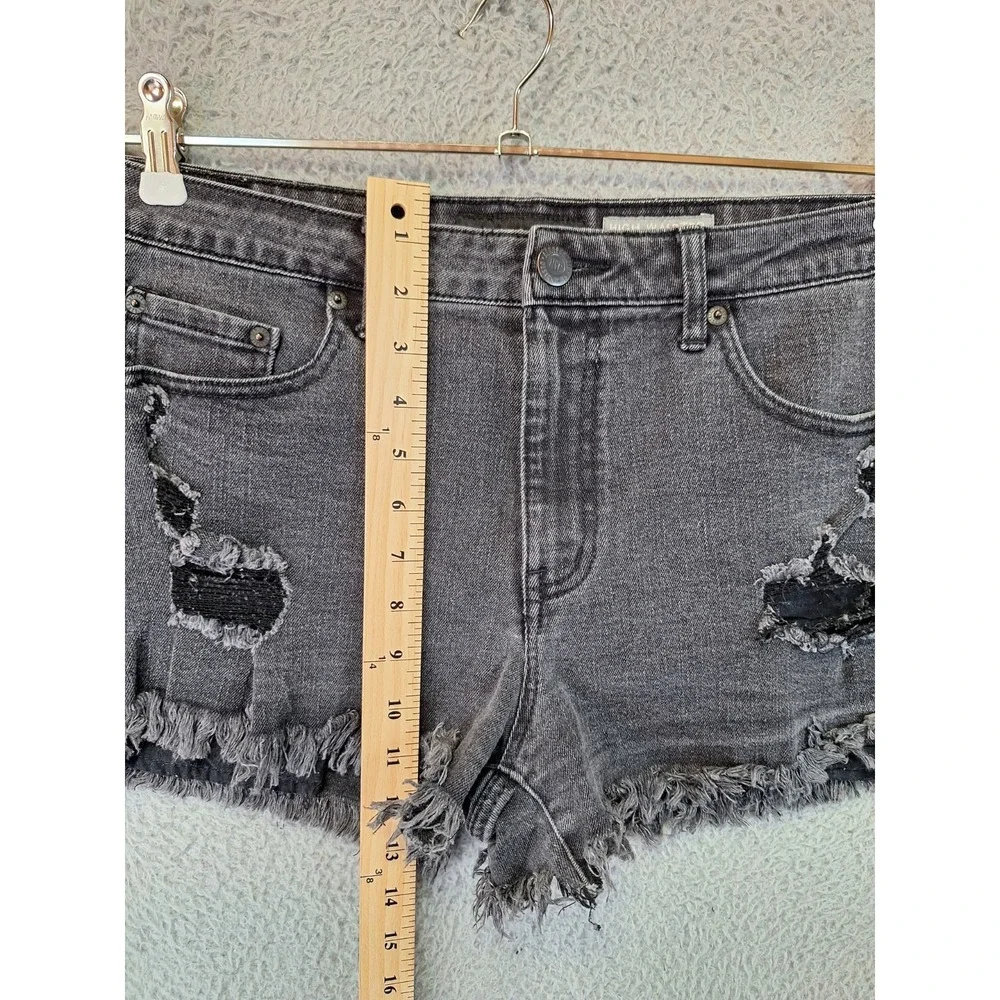 Aeropostale High Waisted Shorty Womens 10 (Fits 33W) Black Denim Cutoff Distress